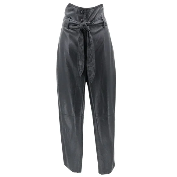 Nanushka Ethan Ultra High Rise Faux Leather Belted Pants Trousers Black Small